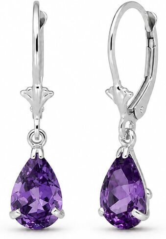 Galaxy Gold GG 2.5 Carat 14k Solid White Gold Leverback Earrings with Natural Amethyst in Kuwait