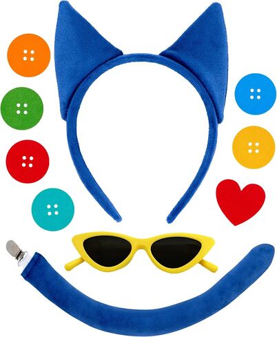 Blue Cat Ears Headband Cat Tail Set Yellow Glasses Heart Sticker Adult Kids Christmas Halloween Costume Party Accessories in Kuwait