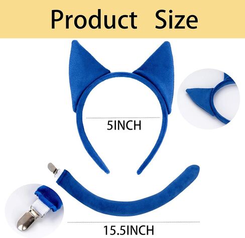 Blue Cat Ears Headband Cat Tail Set Yellow Glasses Heart Sticker Adult Kids Christmas Halloween Costume Party Accessories in Kuwait