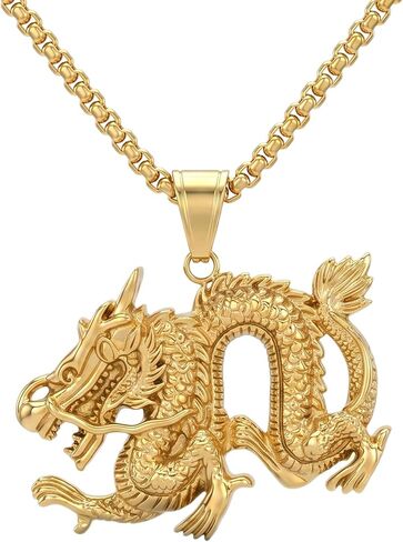 Xusamss Punk Rock Titanium Steel Dragon Pendant Necklace,22inches Link Chain in Kuwait