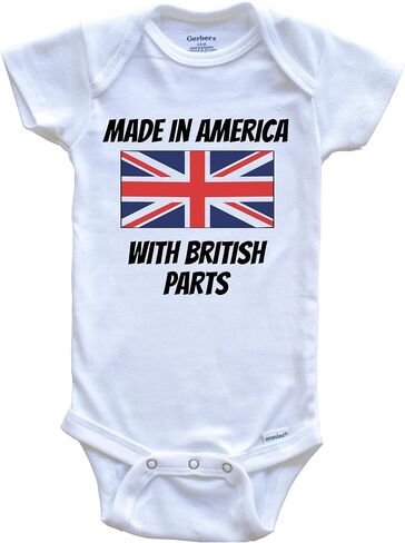 Made in America with British Parts United Kingdom Flag Funny One Piece Baby Bodysuit in Kuwait