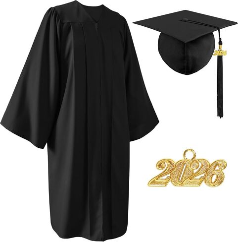 Unisex Matte Graduation Cap and Gown 2025 2026 with Tassel for High School and College Graduation Black in Kuwait