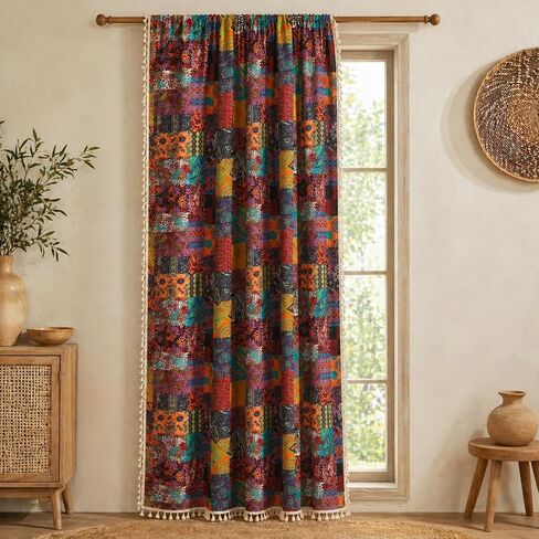 VOGOL Rod Pocket Boho Curtains Valance, Faux Linen Semi Sheer Valances for Small Windows, Short Light Filtering Window Curtain Home Decor for Farmhouse, 1 Pack, 52 x 18 in Kuwait