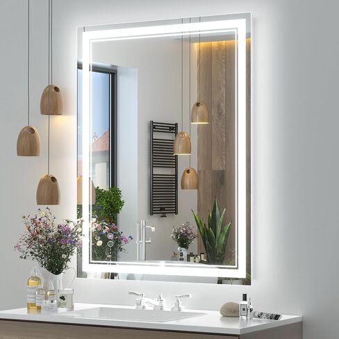 مرآة حمام LED للجدار مقاس 40 بوصة × 36 بوصة من OKPAL، مرآة حمام مضاءة مع ضوء أمامي خافت، مضادة للضباب، مقاومة للكسر، درجة حرارة 3 ألوان، ETL مدرجة للأفقي/الرأسي in Kuwait