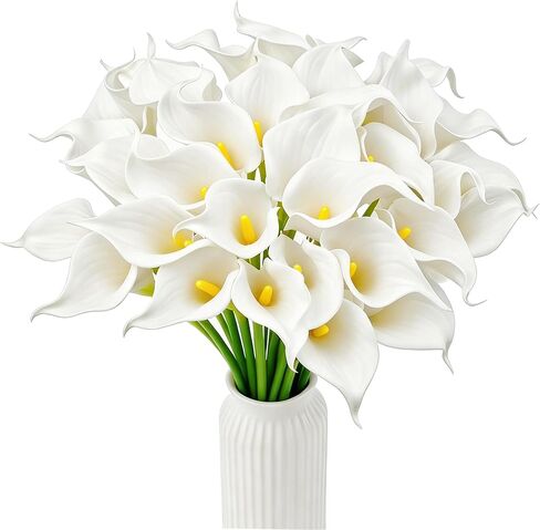 باقة ديكور لمهرجانات الزفاف من HoveBeaty Calla Lily باقة زهور لاتكس ذات ملمس حقيقي عبوة من 20 قطعة (أبيض حليبي) in Kuwait