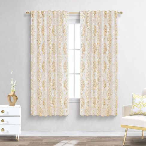 Mrs.Naturall Neutral Tan/Taupe Curtains 84 Inches Long for Living Room,Only 50% Blackout Fancy Boho Damask Geometric Curtains for Bedroom,Light Brown and Grey in Kuwait