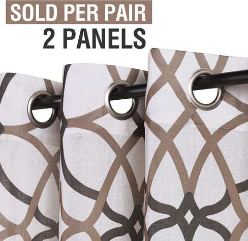 H.VERSAILTEX Linen Curtain 84 Inch Length 2 Panels Linen Sheer Curtains Textured Flax Window Curtain Draps for Living Room, Privacy Modern Printed Grommet Curtains Geometric Taupe/Red in Kuwait