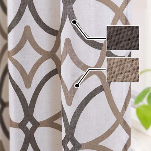 H.VERSAILTEX Linen Curtain 84 Inch Length 2 Panels Linen Sheer Curtains Textured Flax Window Curtain Draps for Living Room, Privacy Modern Printed Grommet Curtains Geometric Taupe/Red in Kuwait