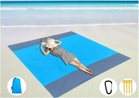 Beach Blanket, Beach Blanket Waterproof Sandproof,Waterproof Picnic Blanket for Travel, Camping, Hiking, Picnic,Music Festivals (Blue/Grey(79"x55")) in Kuwait