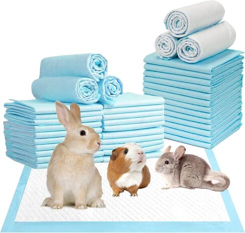 kathson 50 Pcs Rabbit Pee Pads Bunny Toilet Training Pad Guinea Pig Leak Proof Super Absorbent Mats Diaper Pad Small Animals Disposable Diaper Cage Liner for Chinchillas Hamsters Cat Puppy (22" x 22") in Kuwait
