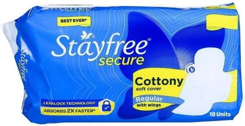 Stayfree Secure Cottony Soft Cover with Wings Sanitary Pads - Regular 18's in Kuwait
