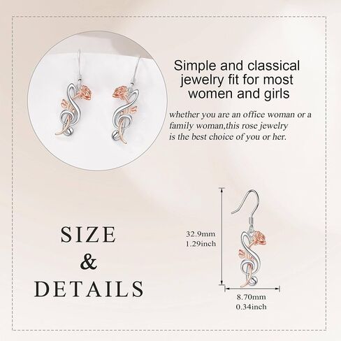 Music Note Drop Earrings 925 Sterling Silver Rose Flower Treble Clef Dangle Earrings Music Jewelry Gift for Women Girls in Kuwait