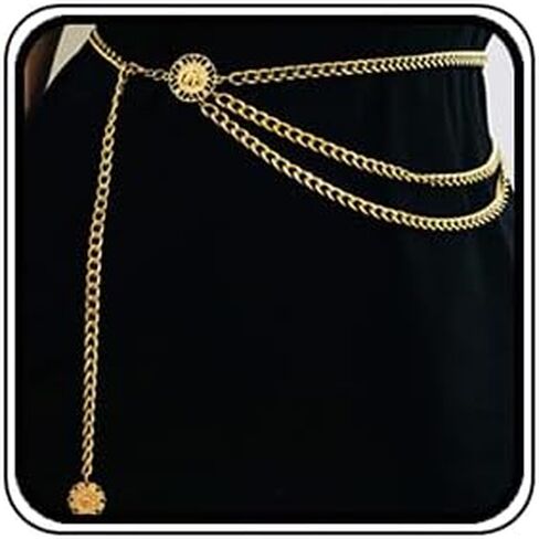 Anglacesmade Body Chain Metal Link Multilayer Waist Chain Coin Charm Pendant Waist Belt Prom Party Festival Belly Dancer Jewelry for Women and Girls in Kuwait