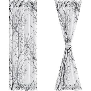 FMFUNCTEX Sidelight ألواح أبواب فرنسية مقاس 24 بوصة × 72 بيضاء شبه شفافة، ستائر مطبوعة على شكل فرع شجرة باللونين الأصفر والرمادي للأبواب الزجاجية، تتضمن رباط خلفي لوحتين in Kuwait
