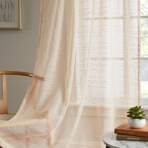 WARM HOME DESIGNS Luxury Linen Window Scarf with Dotted Stripes Pattern. 54 Inch Wide x 216 Inch Long Premium Shabby Chic Window Scarves for Living Room, Kitchen, Bedroom or Dining Room. JN Linen 216" in Kuwait
