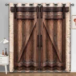 Aimego Rustic Floral Sunflower Blackout Curtains - Room Darkening Curtains Farmhouse Country Wooden Plank Blue Butterfly Window Drapes Decor for Bedroom Living Room Grommet 2 Panel Set, 52"X63" in Kuwait