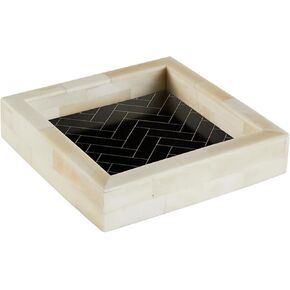 47th & Main Decorative Herringbone Bone Inlay Tray Modern Home Décor, Small, Black/White in Kuwait