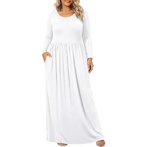 BISHUIGE Womens XL-6XL Long Sleeve Casual Plus Size Maxi Dresses with Pockets in Kuwait