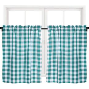 Red Buffalo Plaid Cafe Curtains Light Filtering Buffalo Checkered Tier Half Window Curtains Farmhouse Kitchen Bathroom Short Curtains, 28" x 36", Set of 2 in Kuwait