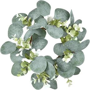 GRBAMBI Artificial Eucalyptus Leaves Wreaths - Eucalyptus Leaves Greenery Garland Farmhouse Wreath 9Inch for Kitchen Cabinet Dining Chairs Tabletop Decor (1) in Kuwait