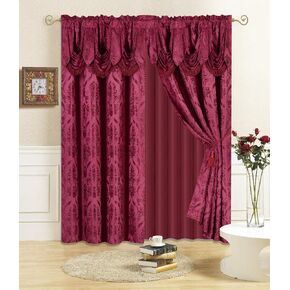 All American Collection New 4 Piece Drape Set with Attached Valance and Sheer with 2 Tie Backs Included (63" Length, Coffee) in Kuwait
