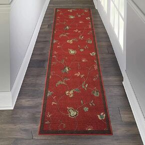 Flowers Scroll Floral Printed Slip Resistant Rubber Back Latex Runner Rug Options (Red, 23" x7') in Kuwait