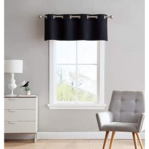 LinenZone 1 Scalloped Valance Curtain Panel - Premium Grommet Blackout Drape - 54 inch Wide x 18 Inches Long - Solid Thermal Insulated Draperies (Nicole Scallop 54 x 18, Black) in Kuwait