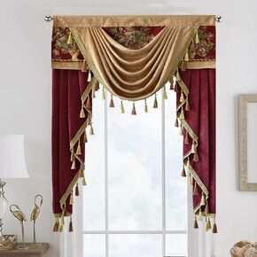 European Curtain Valance Luxury Swag Waterfall Valance Tier for Windows Embroidery Curtain Valance with Tassels Rod Pocket Top 1 Panel in Kuwait