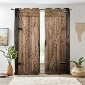 Renaiss Rustic Wood Barn Door Blackout Curtains, Gray Farmhouse Wooden Door Print Curtains for Living Room, Western Retro Grommet Bedroom Window Curtains, 42W x 84L inch / 2 Panel Set in Kuwait