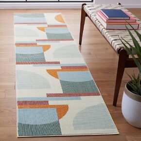 سجادة SAFAVIEH Orwell Collection Runner - 2'2" x 9'، عاجي وأزرق، تصميم تجريدي حديث لمنتصف القرن، لا يتساقط ويسهل العناية به، مثالي للمناطق ذات حركة المرور العالية في غرفة المعيشة وغرفة النوم (ORW370A) in Kuwait