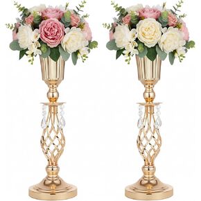 2 Pcs Elegant Metal Gold Floral Vase, Beaded Crystal Gold Trumpet Crown Vase, Perfect for Wedding Banquets, Birthdays, Anniversaries, Holiday Parties and Other Important Event Centerpieces(23.2") in Kuwait