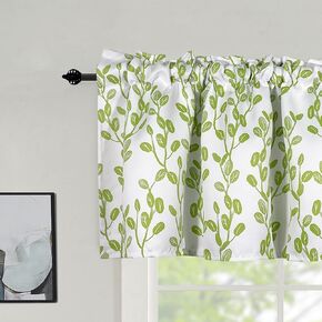 Plant Tree Leaves Printed Window Valance Curtains for Bedroom/Living Room/Bathroom/Loft Curtain Valances for Kitchen Windows/Cafe/Laundry with Rod Pocket 1 Panel 52x18 Inches Long (White and Blue) in Kuwait