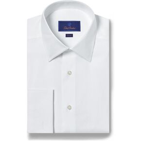 David Donahue Mens Trim Fit Cotton Micro Birdseye French Cuff Dress Shirt, White in Kuwait