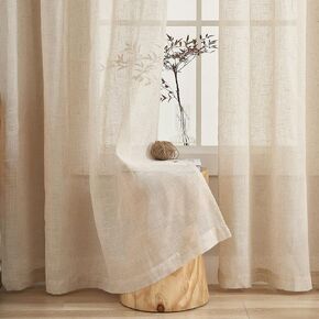 Demetex Semi Linen Sheer Curtains 84 inches Long Beige Curtains Window Curtain Panels for Patio Glass Door, 54 x 84 inch Length, Linen, Set of 2 in Kuwait