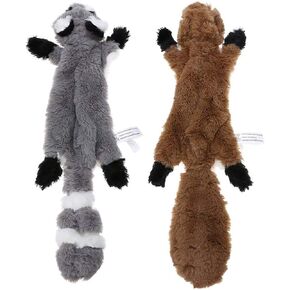 No Stuffing Dog Toy, Stuffing Free Dog Chew Toys Set with Squirrel and Raccoon Squeaky Plush Dog Toy for Small and Medium Dogs - 2 Packs, 15.7 Inch in Kuwait