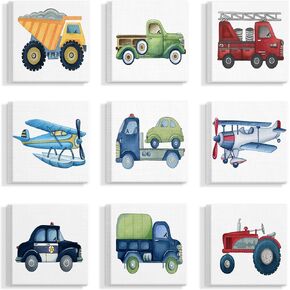 Stupell Industries Truck and Plane Transportation Illustrations Canvas Wall Art, 9pc Each 12 x 12, Multi-Color in Kuwait