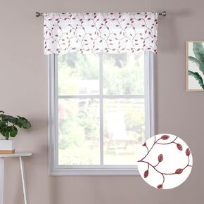 Tollpiz Leaves Sheer Valance Curtains Sage Green Leaf Embroidery Bedroom Curtain Rod Pocket Voile Curtains for Living Room, 54 x 16 inches Long, Set of 1 Panel in Kuwait