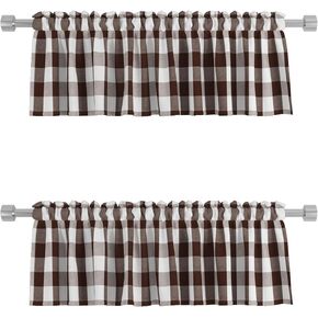 UPOPO 2 قطعة Valences Buffalo Check Kitchen Tier الستائر الكلاسيكية منقوشة القماش القطني نافذة المزرعة ستارة الستارة غرفة المعيشة غرفة النوم جيب قضيب بيج وأبيض 56 بوصة × 16 بوصة in Kuwait