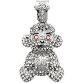 Silver Plated Baby Monkey Pendant & 16" 18" 20" 24" Iced Box Lock Cuban Chain Hip Hop Necklace in Kuwait