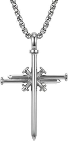 CRWENG Cross Necklace for Men 925 Sterling Silver Cross Pendant Necklace Cross Jewelry Religious Gothic Punk Necklace Birthday Christmas Gift for Boys Son Women Girlfriend in Kuwait