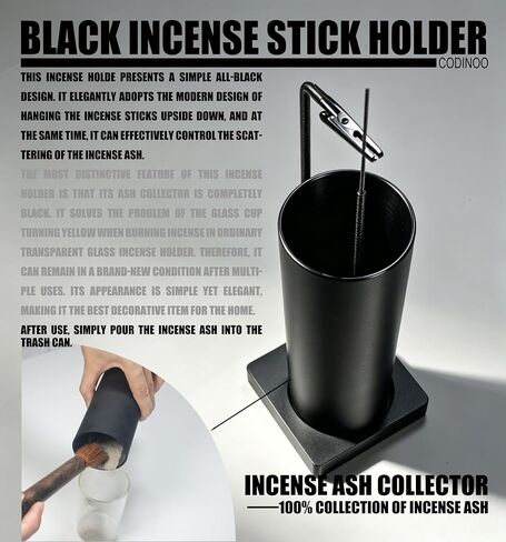 Incense Holder for Sticks,Incense Burner Holder,Modern Incense Holder for Stick with Glass Ash Catcher,Insence-Stick Holder [Anti-Ash Flying] for Yoga Spa (Upside Down Full Black) in Kuwait