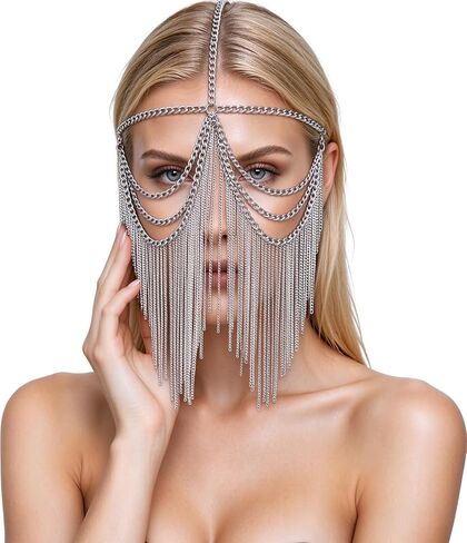 AIBEARTY Women Masquerade Metal Head Chain Mask Face Headwear Chain Jewelry for Party Nightclub Dance Halloween Cosplay in Kuwait