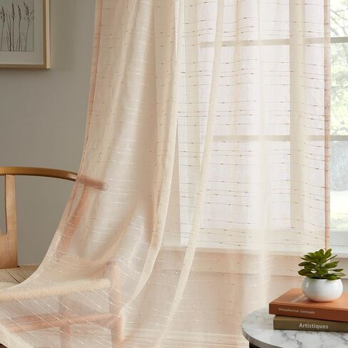 تصميمات WARM HOME وشاح نافذة أبيض فاخر بنمط خطوط منقط. 54 بوصة عرض × 216 بوصة طويلة أوشحة نافذة فاخرة أنيقة لغرفة المعيشة أو المطبخ أو غرفة النوم أو غرفة الطعام. جي ان وايت 216" in Kuwait
