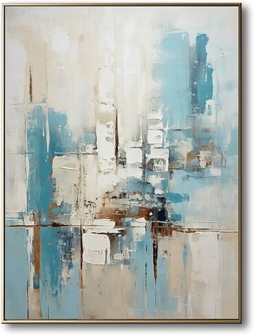 3D Textued Framed Abstract Canvas Wall Art for Office,Hand Painted Blue Abstract Oil Painting For Living Room, Large Textured Wall Decoration for Bedroom Home Décor 28x40 inches in Kuwait