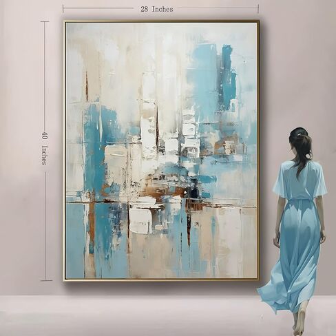 3D Textued Framed Abstract Canvas Wall Art for Office,Hand Painted Blue Abstract Oil Painting For Living Room, Large Textured Wall Decoration for Bedroom Home Décor 28x40 inches in Kuwait