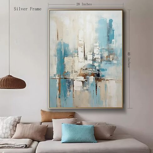 3D Textued Framed Abstract Canvas Wall Art for Office,Hand Painted Blue Abstract Oil Painting For Living Room, Large Textured Wall Decoration for Bedroom Home Décor 28x40 inches in Kuwait
