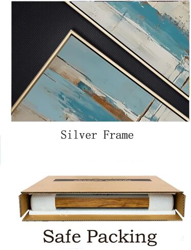3D Textued Framed Abstract Canvas Wall Art for Office,Hand Painted Blue Abstract Oil Painting For Living Room, Large Textured Wall Decoration for Bedroom Home Décor 28x40 inches in Kuwait