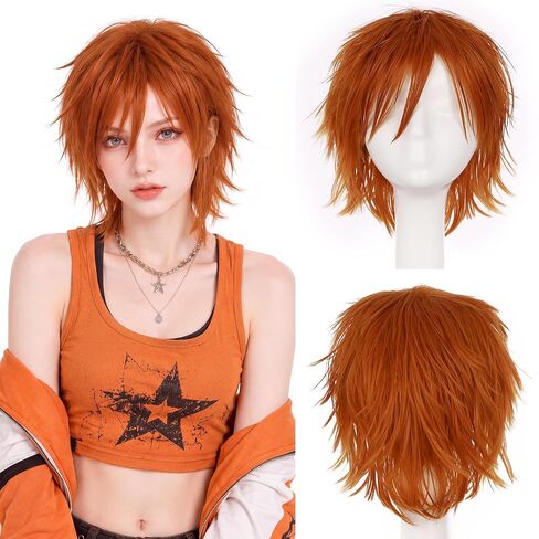 S-noilite Cosplay Wig Short Unisex Anime Wig Fluffy Hair Wig Japanese Anime Wig Comic Hairstyles With Layered Bang For Halloween Cosplay Party Costume Full Synthetic Wigs (#Black) in Kuwait
