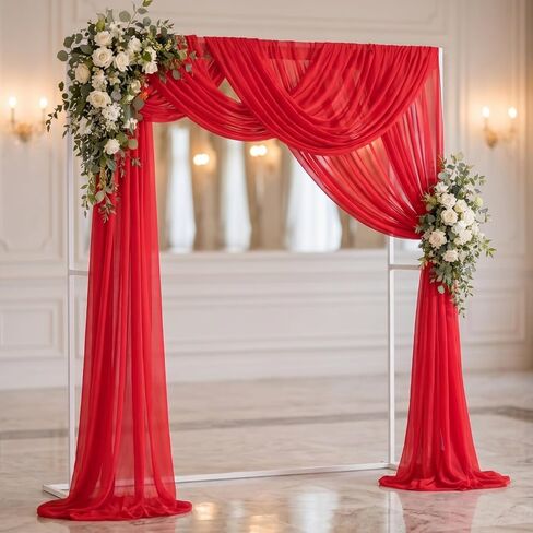 AMZLOKAE Red Wedding Arch Draping Fabrics 2 Panels Chiffon Fabric Drapery 18FT Voile Wedding Archway 6 Yards Wedding Ceremony Reception Swag Decorations Sheer Fabric for Draping Chiffon Drapes Swag in Kuwait