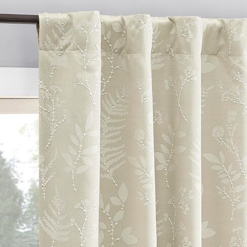 Sun Zero Ambridge 2-Pack Embroidered Botanical Leaf Pleated Look 100% Blackout Back Tab Curtain Panel Pair, 50" x 84", Steel Gray in Kuwait